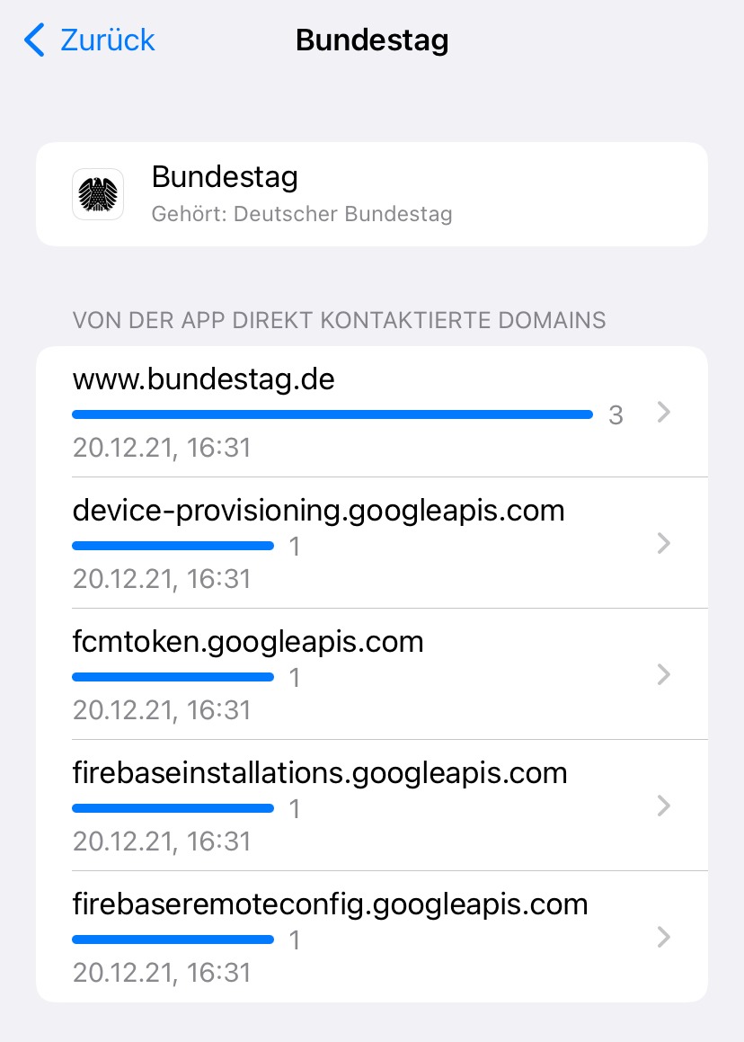 Datenschutzbericht für die Bundestag App.