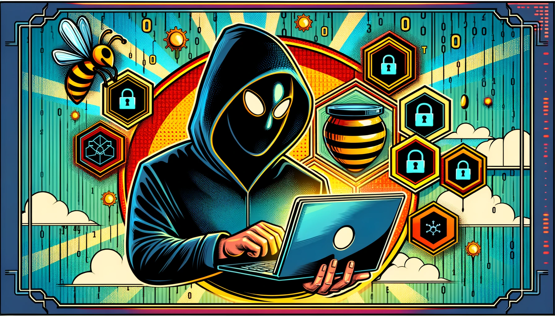 Comichafte Darstellung eines Hackers, der in einen Honeypot gerät.